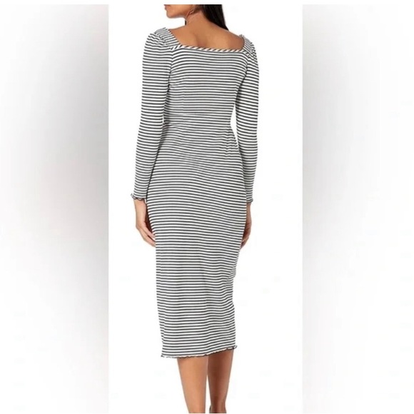 Maggy London long sleeve ribbed black and white stripped midi dress - Picture 2 of 8